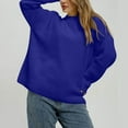 thumbnail image 5 of Women's Solid Color Loose Casual Long Sleeved Knitted Sweater Top Sweater for Fall Winter Minimalist Wardrobe,Blue,S, 5 of 6