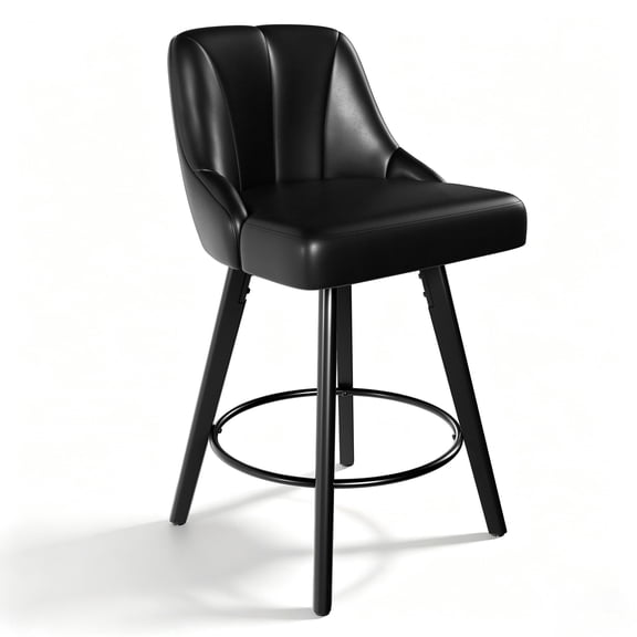 Betisef Swivel Bar Stools Set of 1, Counter Height Bar Stools with Back, PU Leather Upholstered Kitchen Island Stools, 360° Swivel, Rubberwood Legs, Thick Cushion Seat, for Dining Room Black