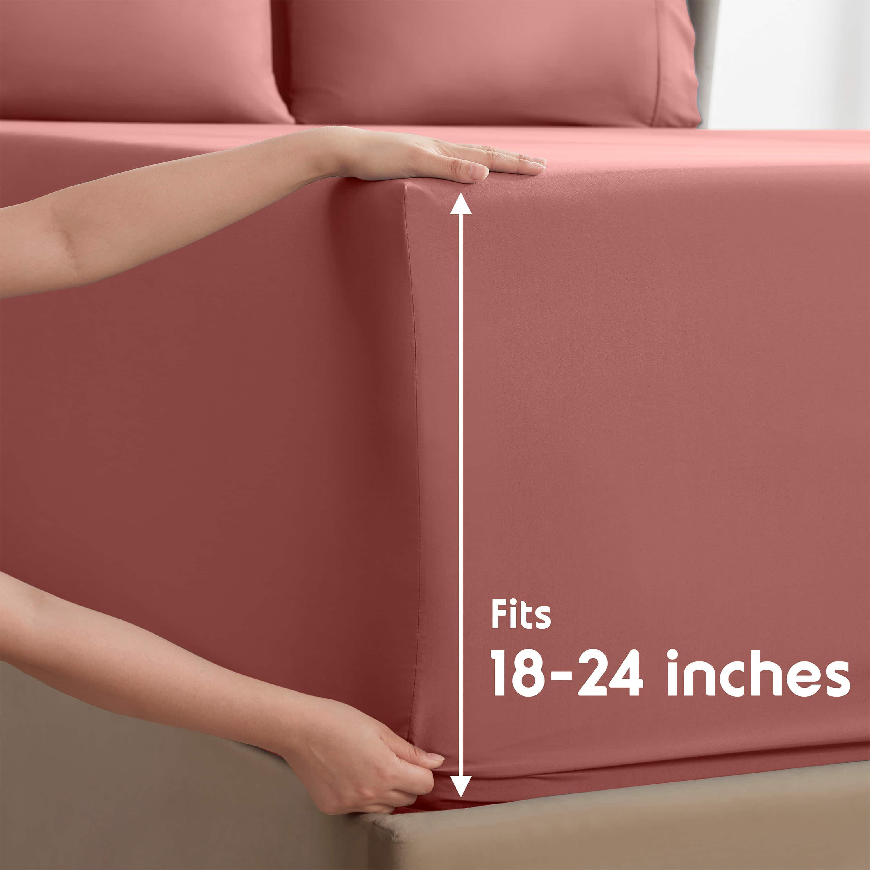 LammaLoe Extra Deep Pocket King Sheets set, Fits 18"-24" Mattress, 6 Piece Soft Microfiber Bed Sheet Sets, Pink Clay