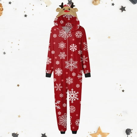 

Yinguo Family Christmas Pajamas Christmas Snow Print Hooded Jumpsuit Holiday Outfit Family Pajamas With Pajamas Red S