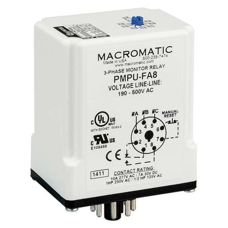 Macromatic 3 Phase Monitor Relay SPDT 500VAC 8 Pin PMPU-FA8 price history on PriceWatchPro