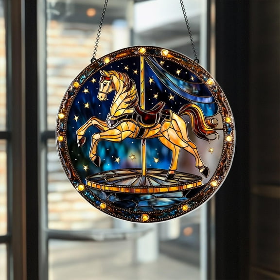 Carousel Horse Acrylic Suncatcher fullxfull Vintage Merry-Go-Round Horse with Stars and Lights, Whimsical Window Decor Gift for Kids Dreamy Homes