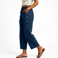 thumbnail image 3 of Women's Straight Leg Capri Pants Elastic Waist Cotton Blend Lounge Navy Loose Fit Cropped Pants with Pockets Size M, 3 of 6