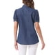 thumbnail image 3 of Camisa de mezclilla de mujer con cuello y manga corta, botón, L, azul profundo, 3 of 6