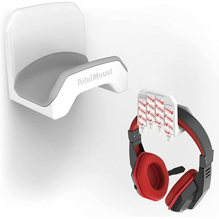 

adset Hanger – Includes Removable Adhesive Strips for Easy DamageFree Wall Desk or PC Mounting (White Headphone Hook with Premi