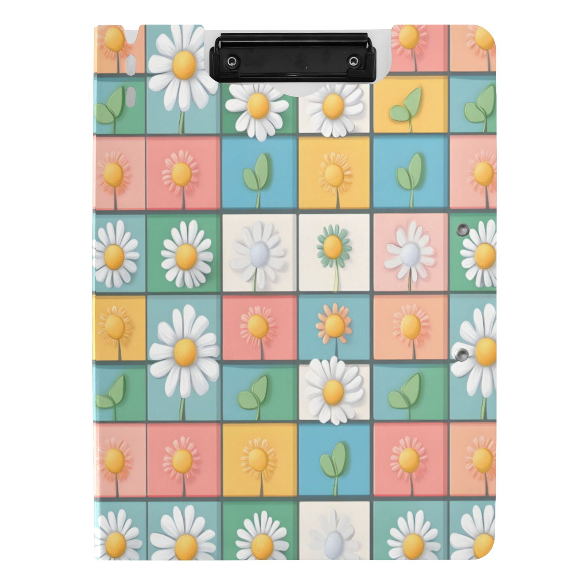 FORMRS A4 Clipboard Folder with Pen Holder Horizontal Foldable School Office Binder, Daisy Mosaic