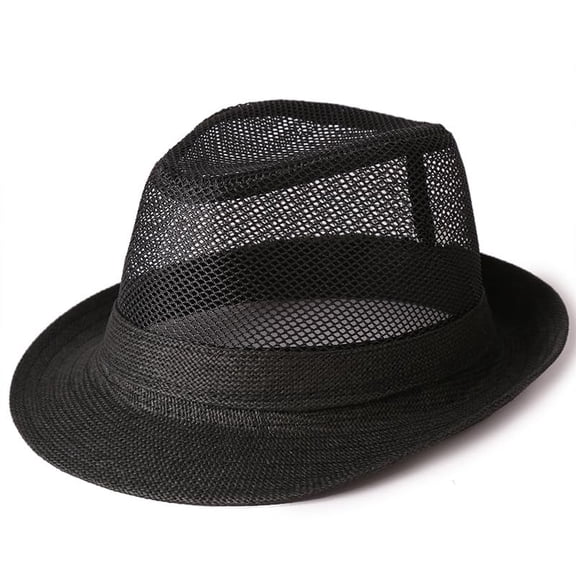 Mens Mesh Fedora Hat Breathable Summer Trilby Sun Cap Wide Brim Lightweight Panama Style Outdoor Beach Jazz Hat.