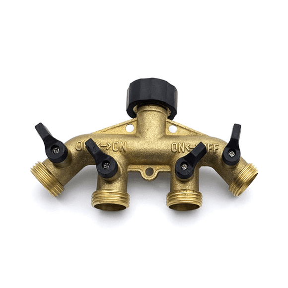 4 Way Brass Hose Splitter, 3/4inch Brass Hose Faucet Manifold, Garden Hose Connector Tap Splitter, Solid Brass-Yellow