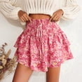 thumbnail image 2 of zaveiop Floral Skorts for Woman Ruffle Mini Skirt with Shorts Underneath Causal Summer Boho Outfits (Pink, L), 2 of 8