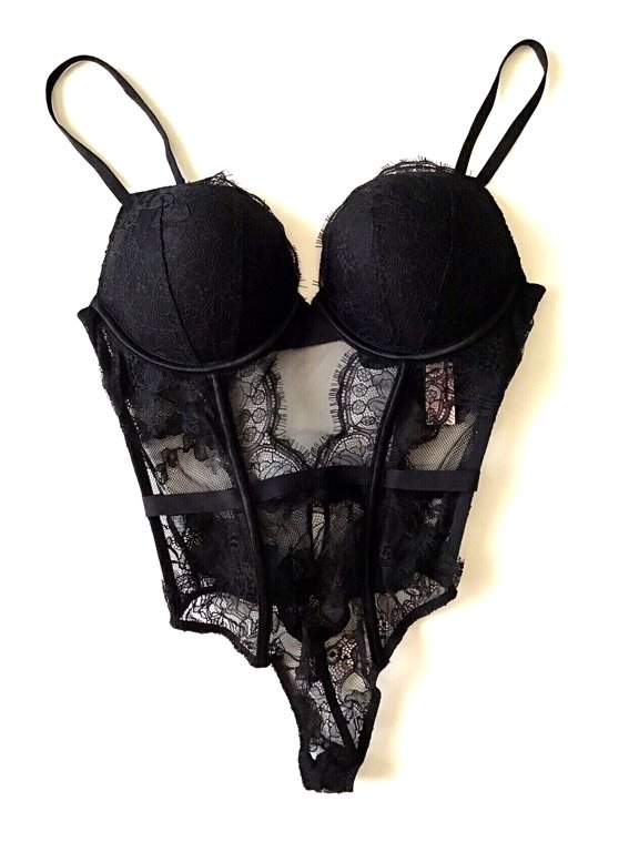 Women's Bombshell Push-up Black Lace Teddy Lingerie Size Small NWT