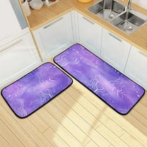 Kitchen Rug Set 2 Pieces Non Slip Kitchen Mat for Kitchen Home Floor Sink 47"x19" 27"x19" Purple Background with White Line