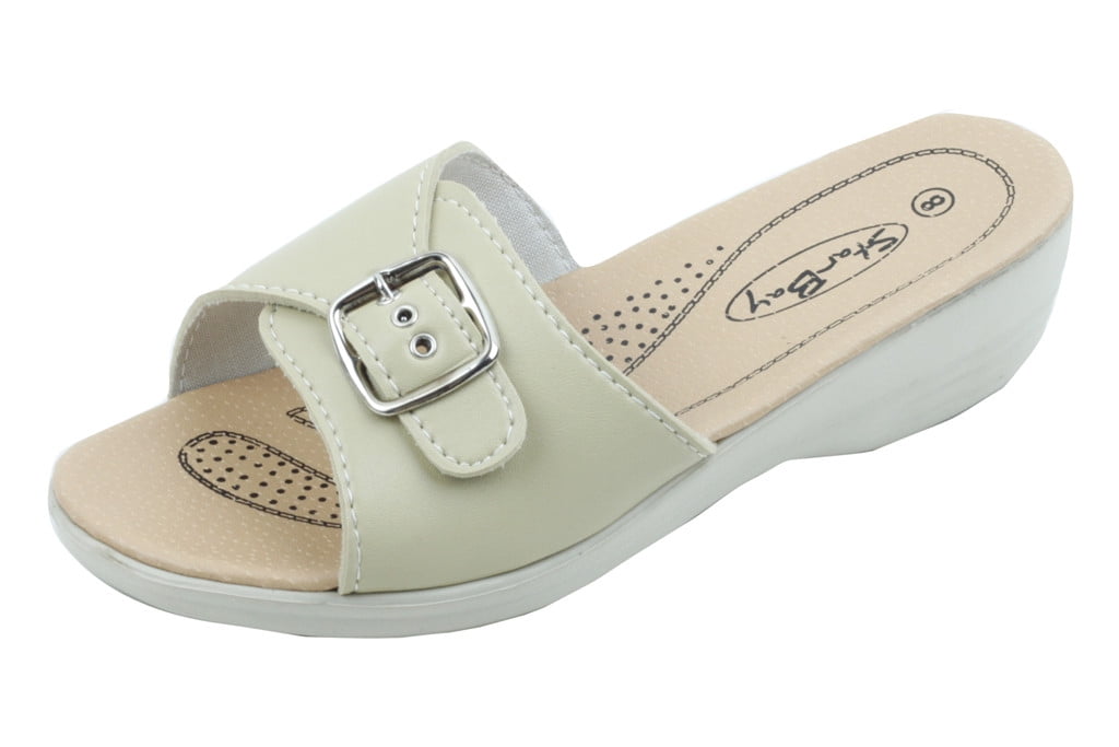 beige low wedge sandals