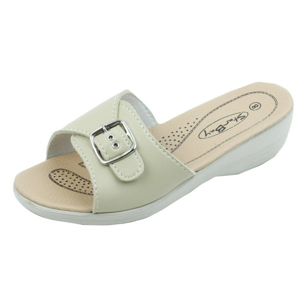 Star Bay Brand New Women's SlipOn Low Wedge Comfort Sandals Beige