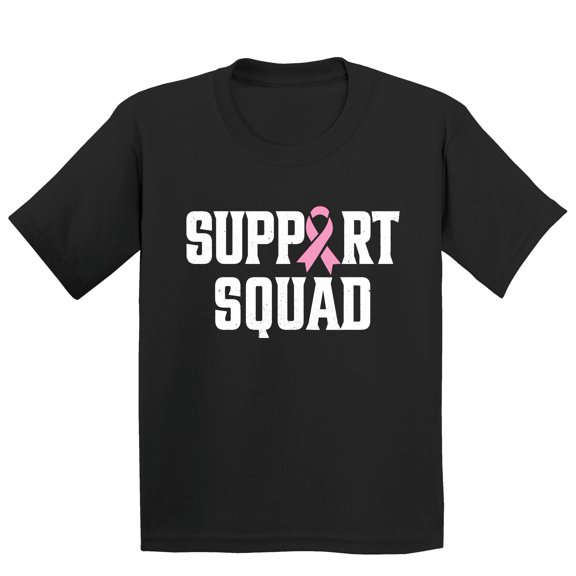 Breast Cancer Support Squad Pink Ribbon Youth T-shirt, XL, Black
