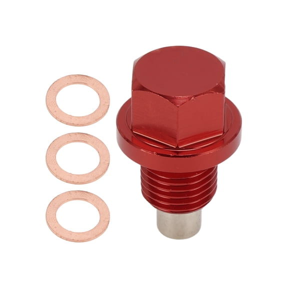 Unique Bargains M12*1.25 Magnetic Oil Drain Plug Aluminum Alloy Oil Pan Drain Bolt Screw Thread Repair with 3 Pcs Copper Washers Red 1 Pc