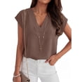 thumbnail image 4 of ANRABESS Women Tops V Neck T Shirts Cap Sleeve Business Casual Tops for Women Summer Loose Fit Dressy Work Office Blouses Cute Clothes Trendy Outfits Coffee L, 4 of 11