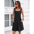 thumbnail image 6 of Women's Summer Square Neck Sleeveless Dress with Pockets, Black Casual A-Line Mini Sundress, Beach Vacation Tank Dress, Size L, 6 of 7