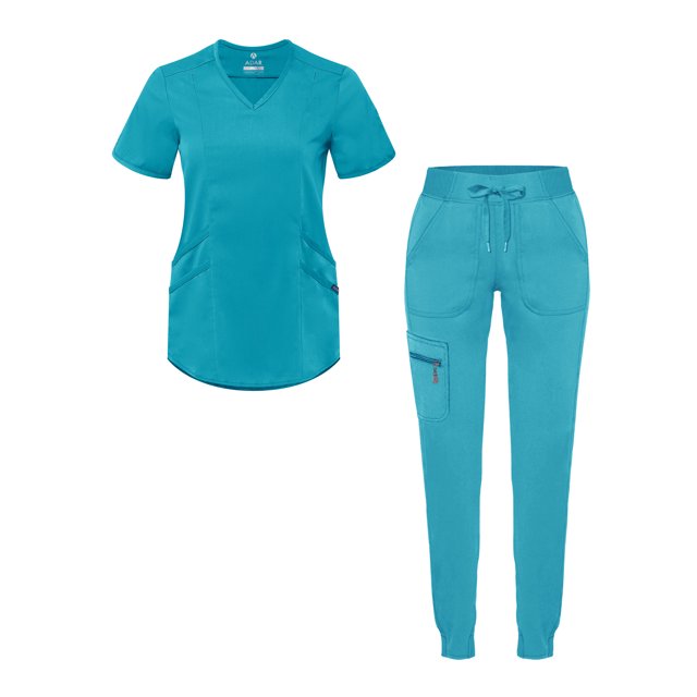 Adar Pro Modern Athletic Scrub Set For Women - Modern V-Neck Scrub Top & Yoga Jogger Scrub Pants