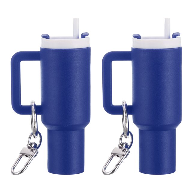 Uxcell Mini Taza Llavero, 2 Pcs Soporte de Bálsamo Labial Mini Taza Llavero Encantador para Mochila, Bolso de Mano, Cartera, Azul