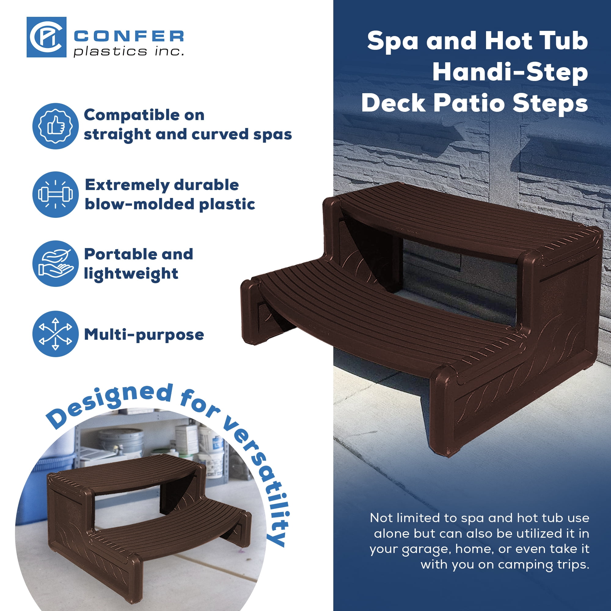 Confer Plastics Handi-Step Hot Tub Stairs for Straight/Curved Spas,Espresso