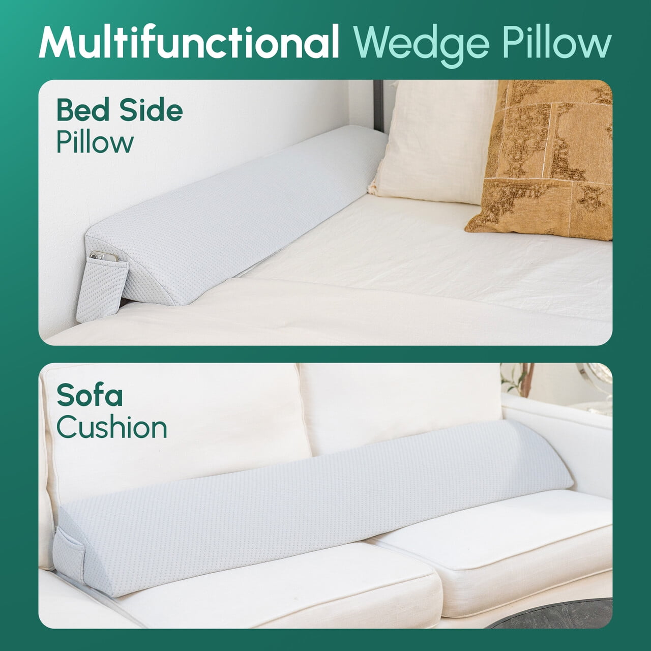 Harvey Joe Queen Memory Foam Bed Wedge Pillow for Headboard Gap Filler, Easy Storage