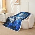 thumbnail image 2 of Wolf Fleece Blanket Throw 50"X60",Blue Rose Flowers Sherpa Blanket,Throw Blanket,Safari Couple Wolves Fuzzy Blanket Woodland Animals Plush Bed Blanket Teens, 2 of 6