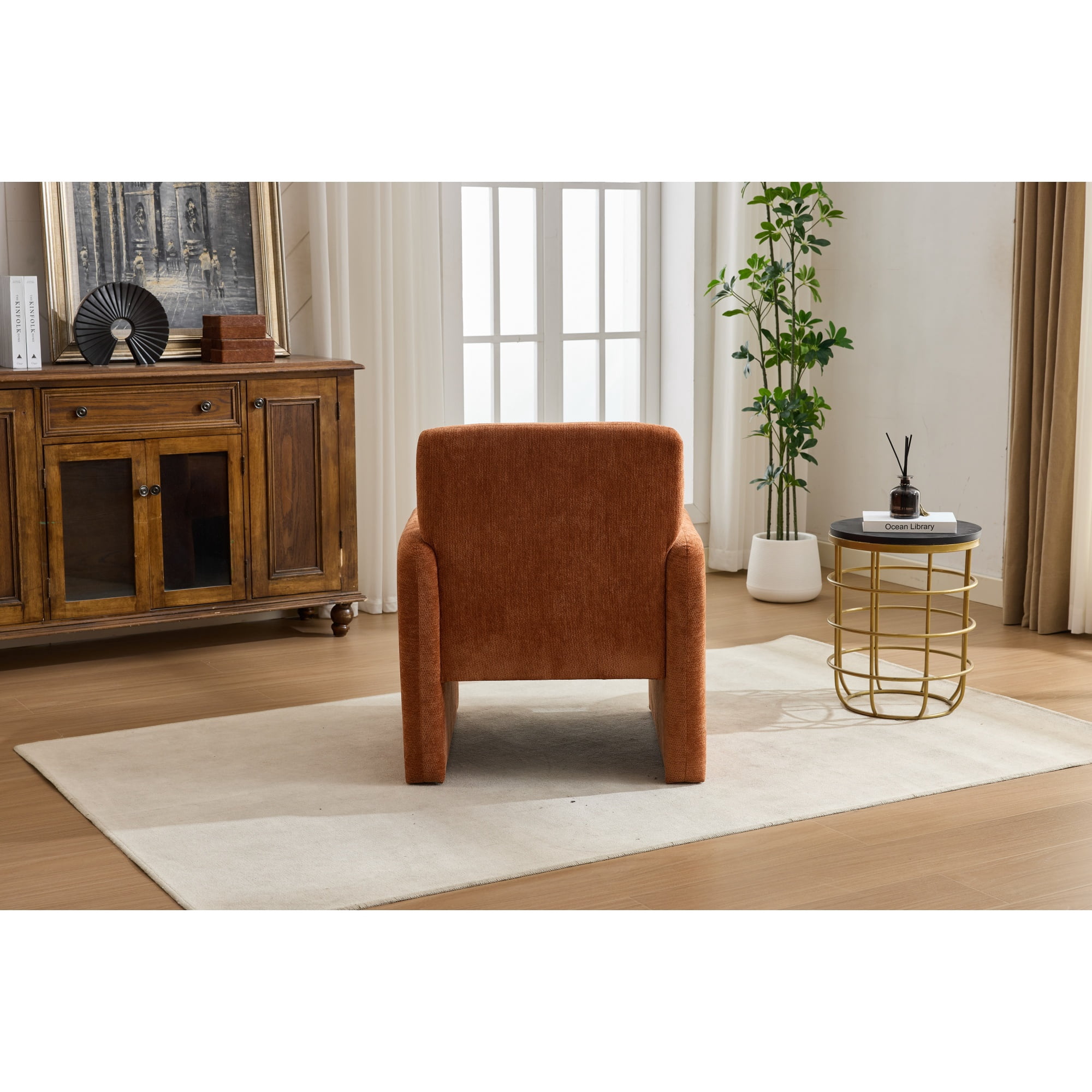 Accent Chair, Armchair, Chenille Chair&nbsp;Modern Upholstered Fabric Accent Armchair with Solid Wood Frame for Living Room, Bedroom, Apartment, Orange