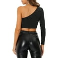 thumbnail image 3 of INSPIRE CHIC Women's Metallic Glitter One Shoulder Long Sleeve Crop Top XS Black, 3 of 6