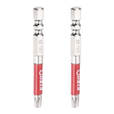 Uxcell 2pcs TT27 Torx Head Screwdriver Bit 1/4 Hex Shank 2.6 (65mm) Long Magnetic Tamper Proof 6 Point Star Drill Bits S2 Steel Industrial Power Screwdrivers with Hole Tip