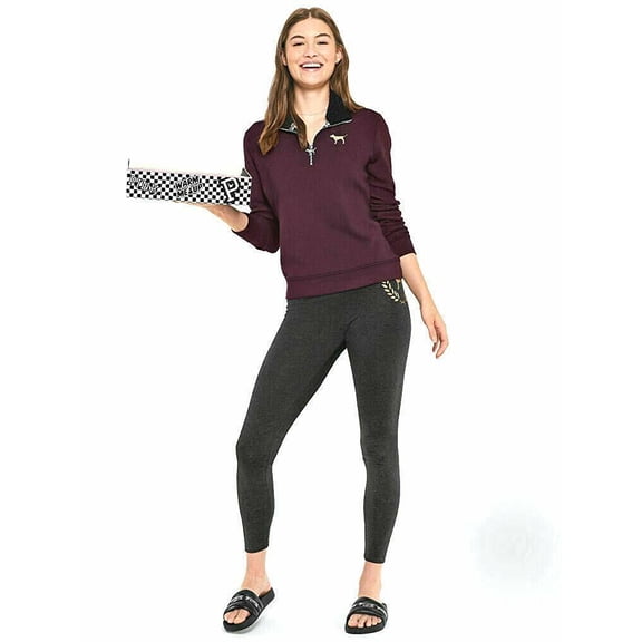 Victoria's Secret Pink Perfect Half Zip Pullover & Legging 2 Piece Gift Set Black Orchid Size Small New