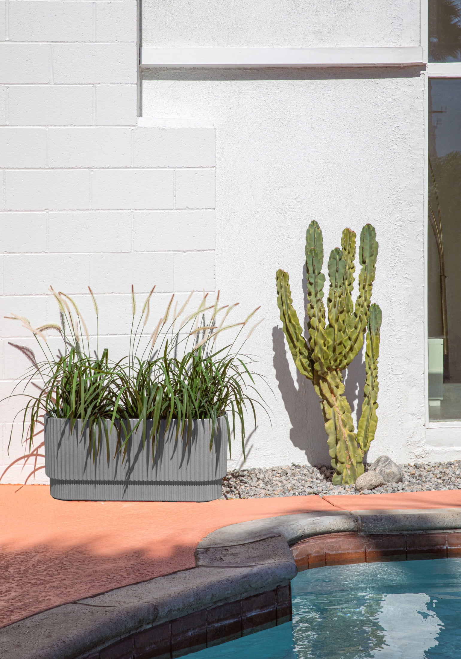 Veradek Demi Series 30" Long Plastic-Stone Planter - Gray 2 Pack