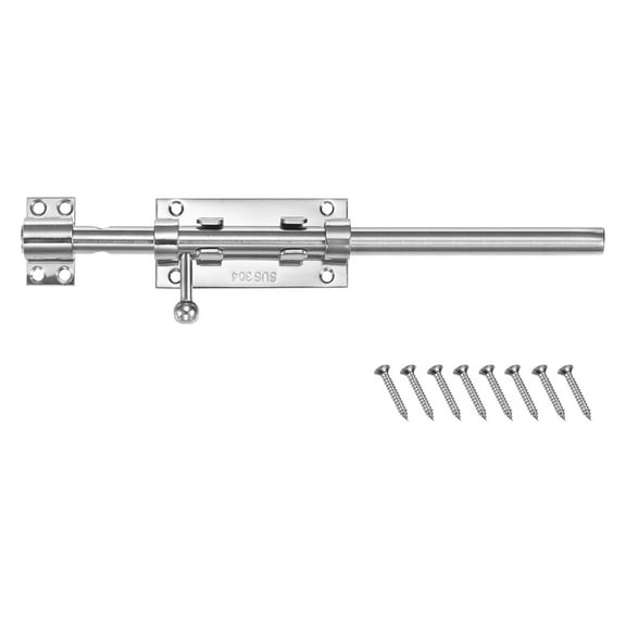 Uxcell Slide Latch Lock 12 Inch Stainless Steel Gate Latch with Screws for Door/Window/Toilet/Fence/Drawer [Silver]