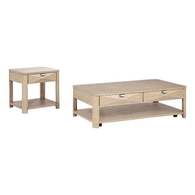 Coaster Marcelo 2-Piece Transitional Wood Coffee Table Set in Light Elm