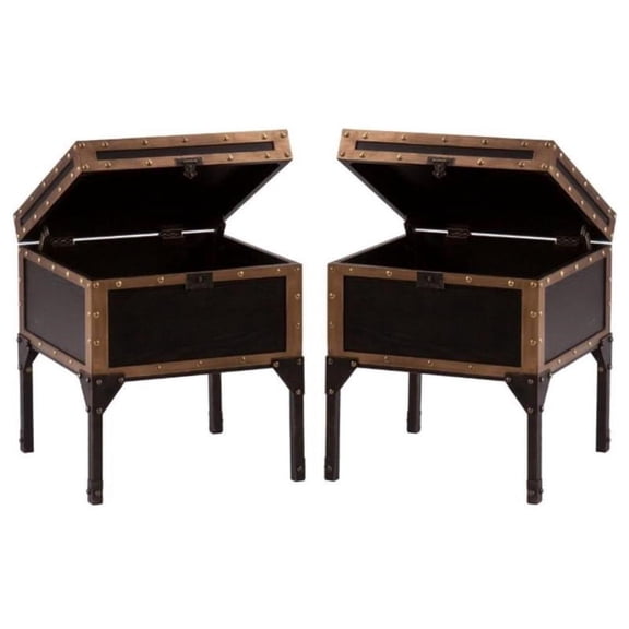 Home Square Travel Trunk End Table in Black - Set of 2