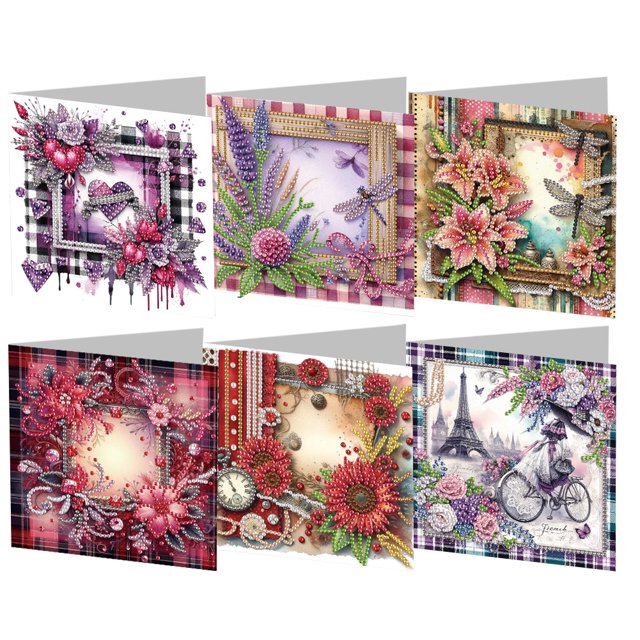Tarjetas Arte Diamantes Felicitación Pintura 6 Piezas para Adultos (escena La Flor)