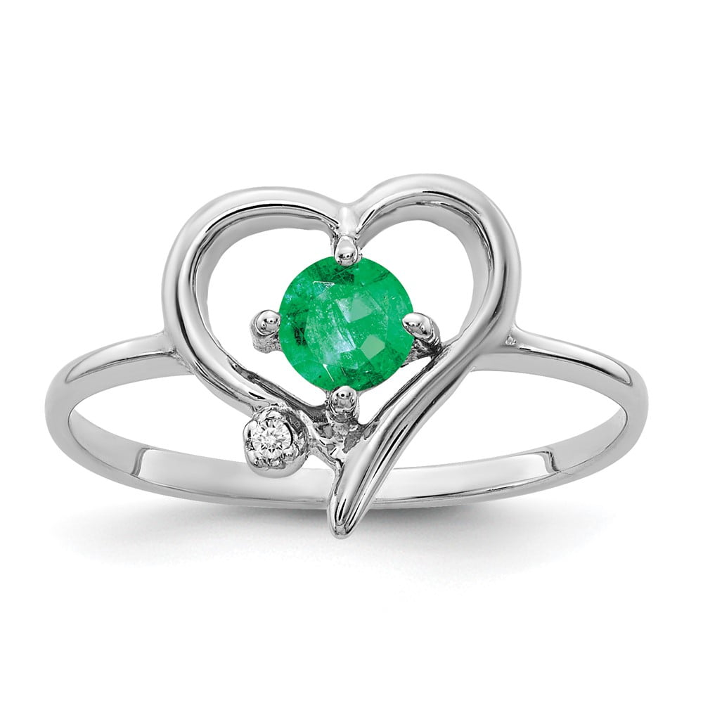 14k White Gold Ring Gemstone Womens Diamond 0.007 ct 0.28 4mm Emerald AA