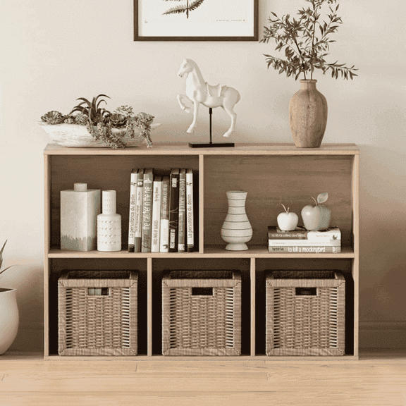 Anhdah 5 Cube Storage Organizer, Cube Bookcase Closed Back Panel Bedroom, Living Room, Home Office, Closet Bookshelves White Oak