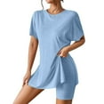 thumbnail image 2 of Heisall Two Piece Sets for Women Round Neck Long Sleeve Slit Top and Tight Shorts Casual Lounge Sets, 2 of 7