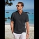 thumbnail image 5 of Camiseta Informal Henley de Corta con Cuello Mao para Hombre, Camiseta Texturizada de Playa para Verano. Negro S, 5 of 10