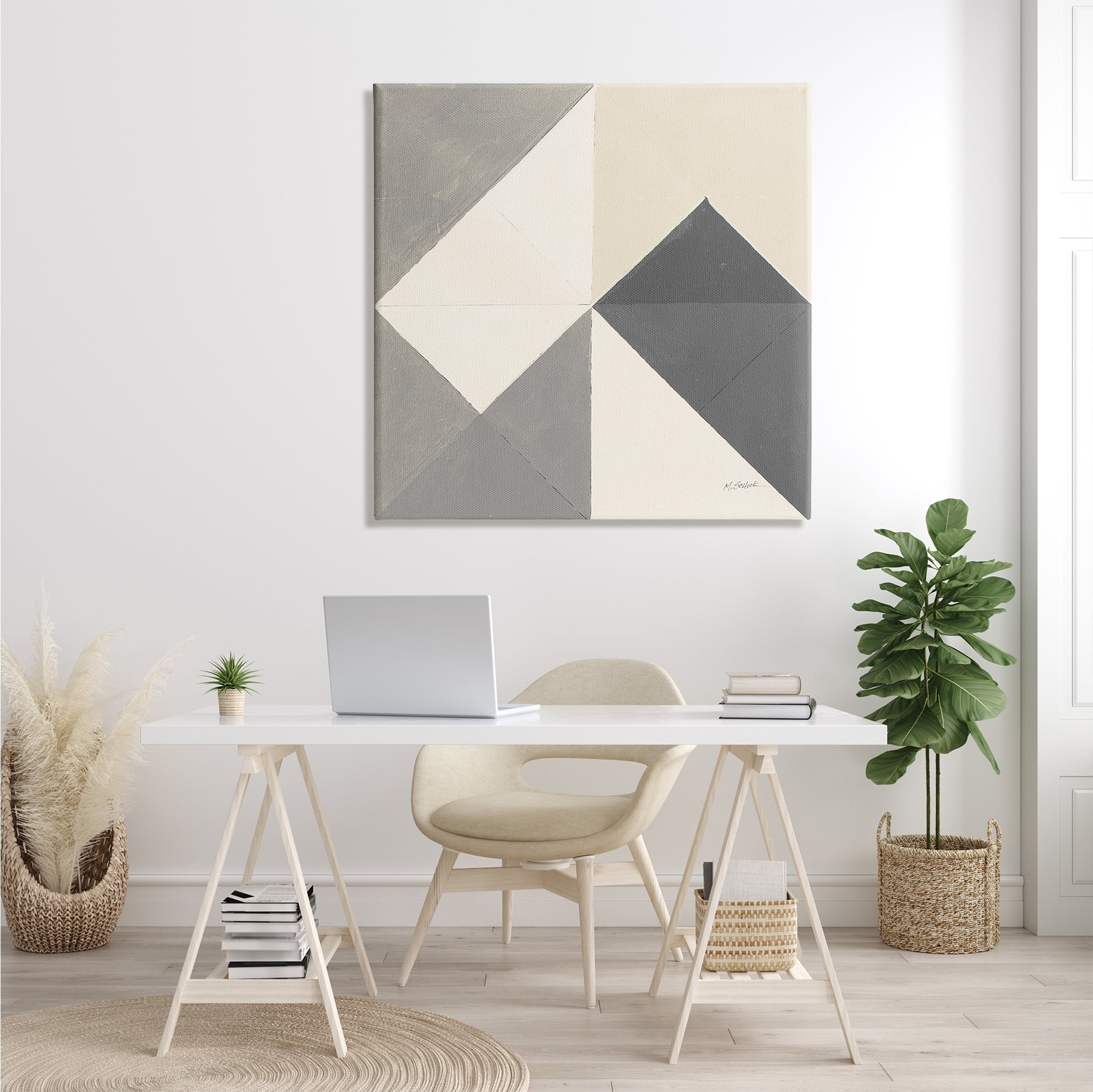 Stupell Industries Vintage Geometric Shapes Abstract Arrangement Beige Grey, 36 x 36, Design by Mike Schick