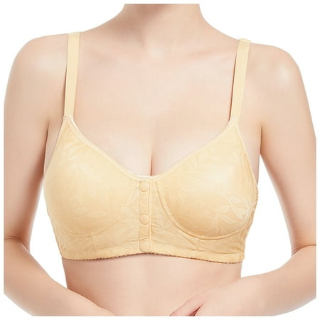 Fsqjgq Sports Bras for Women Underwear Sports Bras Large Bust Floral Lace Nursing Bras Comfort Bras for Older Women Sexy Front Button Shaping Cup Adjustable Shoulder Strap Large Size Underwire Bra Pu
