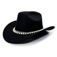 thumbnail image 6 of HNMKIU British Style Cowboy Hat for Elegant Women Wide Brim Western Rancher Headwear with Classic Embellishment for Fashionable Outdoors Women's Hats 06_Black,One Size, 6 of 7