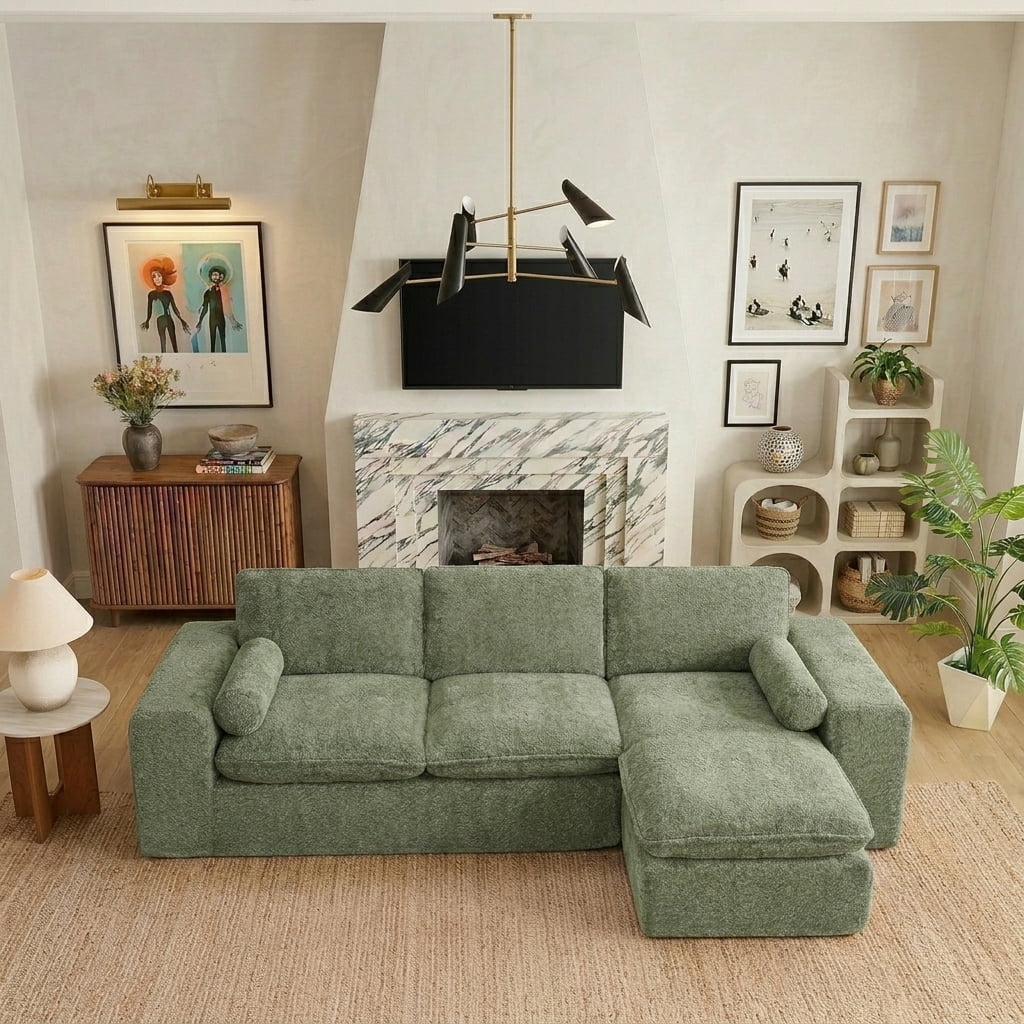 AISWORD 107" Modern Boucle Modular Sectional Cloud Sofa with Moveable Ottoman and Pillows