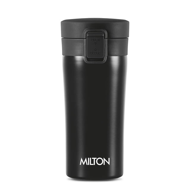 Thermosteel Vacuum Insulated Travel Coffee Mug - 300ml, Black | Prolonged Hours Hot & Cold - Leakproof & Rustproof On The Go Coffee Cup | Spill Proof & Easy To Sip