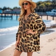 thumbnail image 2 of SCRAWLGOD Leopard Print Cardigan for Women Size S 3/4 Sleeve Blouses Summer Outfits for Women Button Down Shirts V Neck Three Quarter Length Cute Tops, 2 of 7
