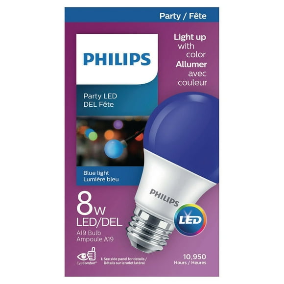 Philips Lot de 4 ampoules LED A19 E26 8W à filament A, blue