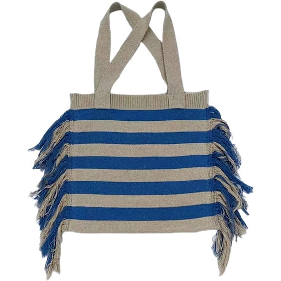 Kukuzhu Knitted Tote Bag Womens Tassel Shoulder Bag Striped Large Hobo Bag Purses Reusable Shopping Bags Handbags for Women