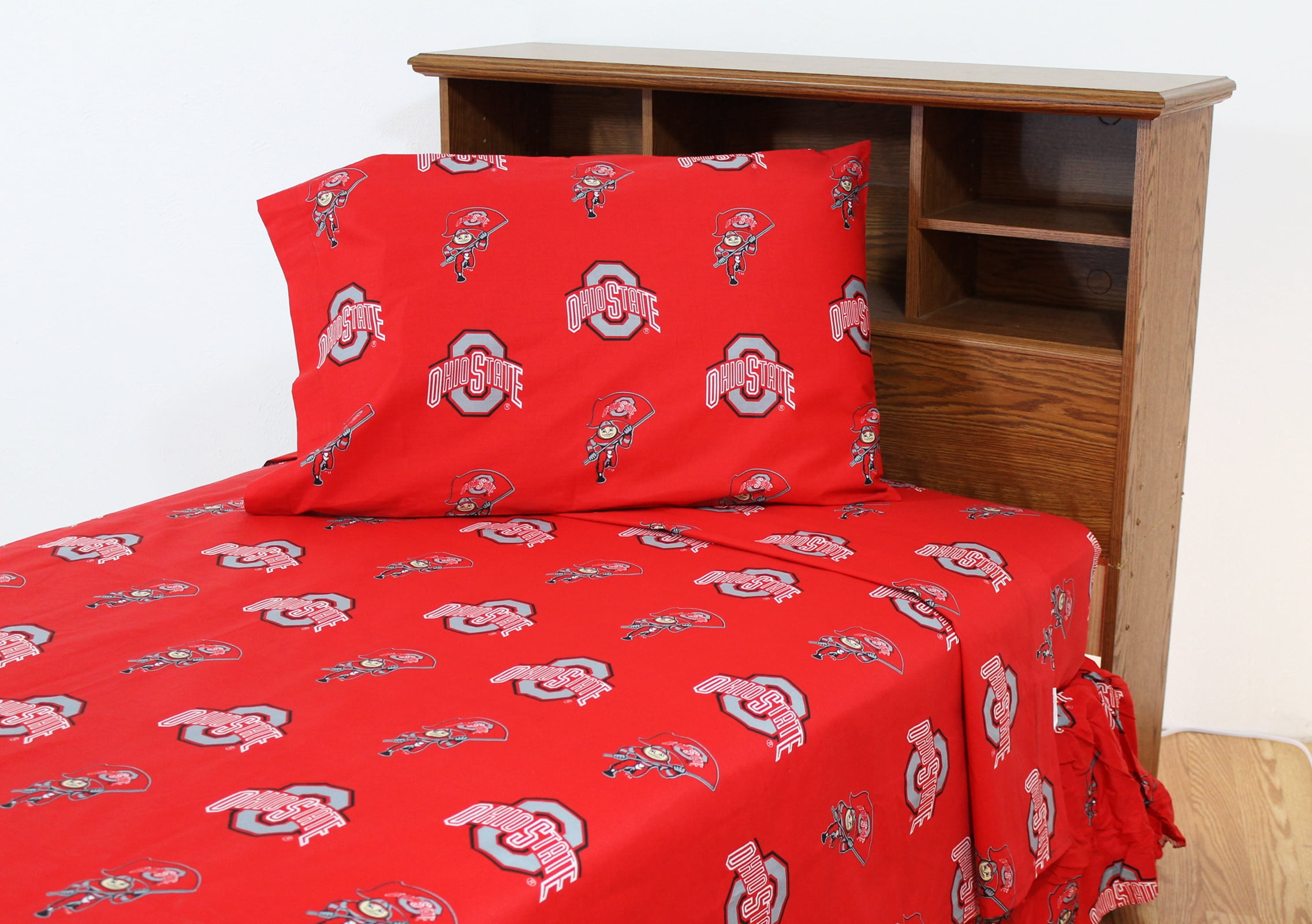 Ohio State Buckeyes 100% cotton, 3 piece sheet set - flat sheet, fitted sheet, 1 pillow case, Twin, Team Colors