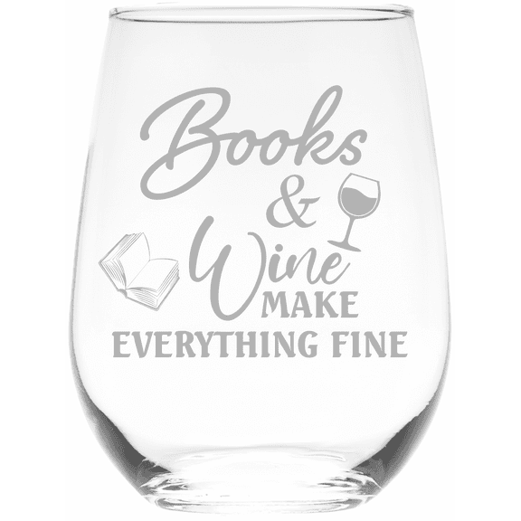 C&M Personal Gifts 17 oz Books and Wine Make Everything Fine Stemless Wine Glass (Style B2)