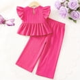 thumbnail image 5 of Splozh Toddler Girl Outfit Smocked Strap Camisole Linen Pants Girls 2 Piece Summer Set Girls Cute Outfit,Hot Pink,18-24 Months, 5 of 5